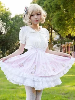Harajuku Fashion Lolita SK Cardcaptor Sakura Floral Print As Image Ruffles Lolita Skirts