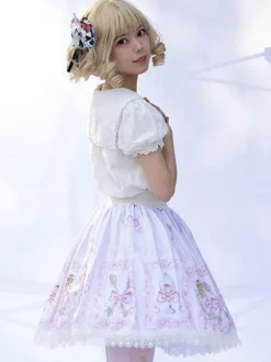 Harajuku Fashion Lolita SK Floral Print Light Pink Ruffles Lolita Skirts