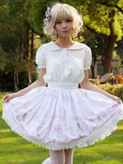 Harajuku Fashion Lolita SK Floral Print Light Pink Ruffles Lolita Skirts