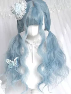 Harajuku Fashion Lolita Wig Light Sky Blue Long Heat-resistant Fiber Tousled Lolita Accessories