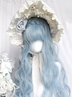 Harajuku Fashion Lolita Wig Light Sky Blue Long Heat-resistant Fiber Tousled Lolita Accessories