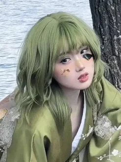 Harajuku Fashion Lolita Wigs Short Heat-resistant Fiber Green Lolita Accessories