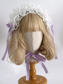 Headband Headdress Sweet Lolita Accessories Black+White Ruffles Bows Lace Headwear