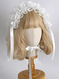 Headband Headdress Sweet Lolita Accessories Black+White Ruffles Bows Lace Headwear