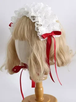 Headband Headdress Sweet Lolita Accessories Black+White Ruffles Bows Lace Headwear