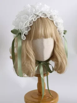 Headband Headdress Sweet Lolita Accessories Black+White Ruffles Bows Lace Headwear