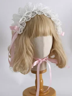 Headband Headdress Sweet Lolita Accessories Black+White Ruffles Bows Lace Headwear