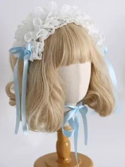 Headband Headdress Sweet Lolita Accessories Black+White Ruffles Bows Lace Headwear