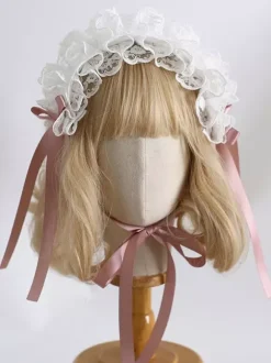 Headband Headdress Sweet Lolita Accessories Black+White Ruffles Bows Lace Headwear