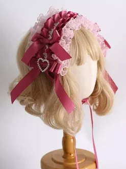 Headdress Sweet Lolita Accessories Pink Bows Ruffles Lace Bow Headwear Headband