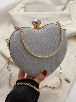 Heart Shaped Crossbody Bag With Chain Shiny Party Clutch For Women 2026