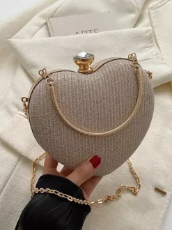 Heart Shaped Crossbody Bag With Chain Shiny Party Clutch For Women 2026