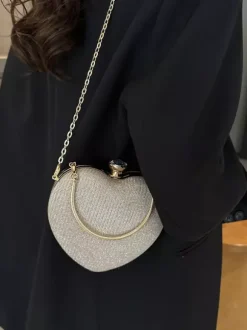 Heart Shaped Crossbody Bag With Chain Shiny Party Clutch For Women 2026