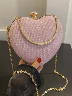 Heart Shaped Crossbody Bag With Chain Shiny Party Clutch For Women 2026