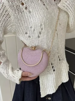 Heart Shaped Crossbody Bag With Chain Shiny Party Clutch For Women 2026