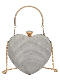 Heart Shaped Crossbody Bag With Chain Shiny Party Clutch For Women 2026