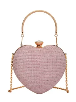 Heart Shaped Crossbody Bag With Chain Shiny Party Clutch For Women 2026