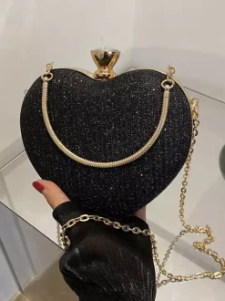 Heart Shaped Crossbody Bag With Chain Shiny Party Clutch For Women 2026