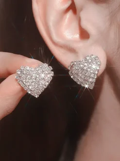 Heart Shaped Rhinestone Earrings For Women 2026