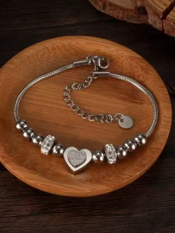 Heart And Bead Stainless Steel Bracelet For Women 2026