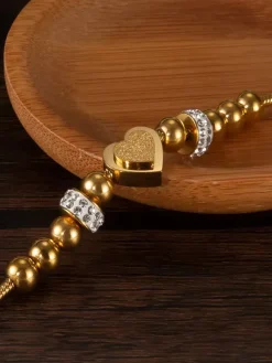 Heart And Bead Stainless Steel Bracelet For Women 2026
