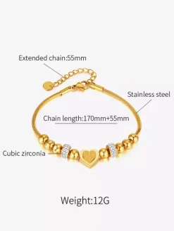 Heart And Bead Stainless Steel Bracelet For Women 2026