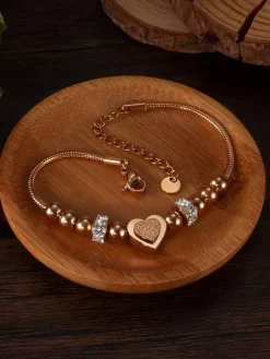 Heart And Bead Stainless Steel Bracelet For Women 2026