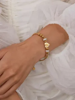 Heart And Bead Stainless Steel Bracelet For Women 2026