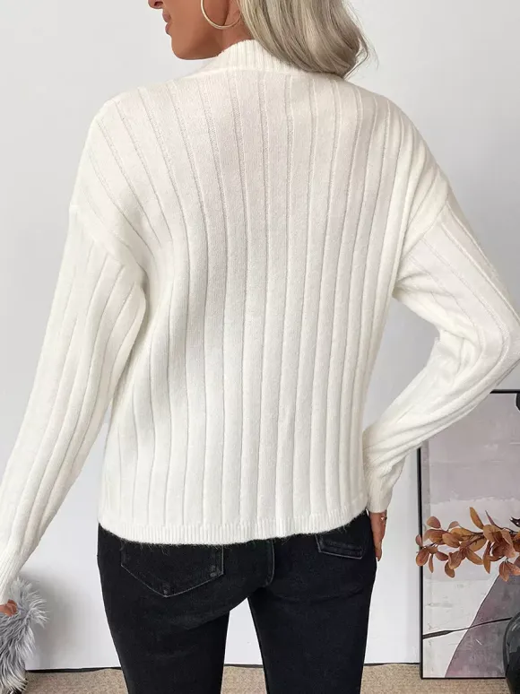 Heart Button Ribbed Knit Cardigan Round Neck Long Sleeve Top For Women 2026
