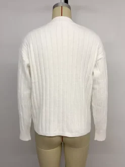 Heart Button Ribbed Knit Cardigan Round Neck Long Sleeve Top For Women 2026