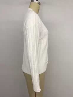 Heart Button Ribbed Knit Cardigan Round Neck Long Sleeve Top For Women 2026
