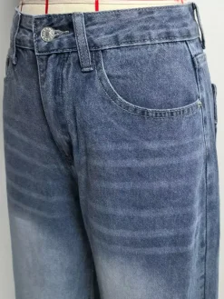 Heart Pocket Wide Leg Jeans For Women - Acid Wash Blue Y2K Baggy Straight Denim Pants - Spring Date Night Streetwear 2026