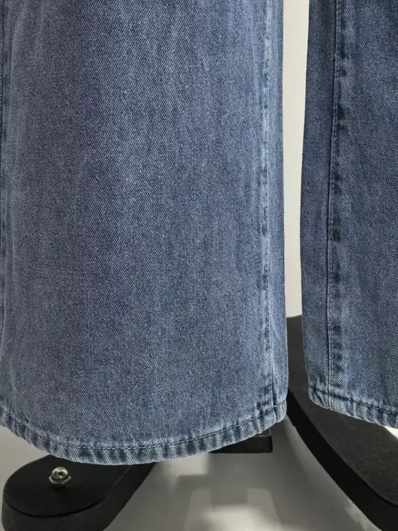 Heart Pocket Wide Leg Jeans For Women - Acid Wash Blue Y2K Baggy Straight Denim Pants - Spring Date Night Streetwear 2026