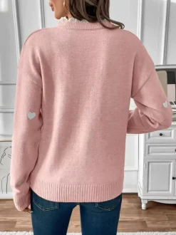 Heart Print V-Neck Sweater For Women 2026