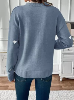 Heart Print V-Neck Sweater For Women 2026