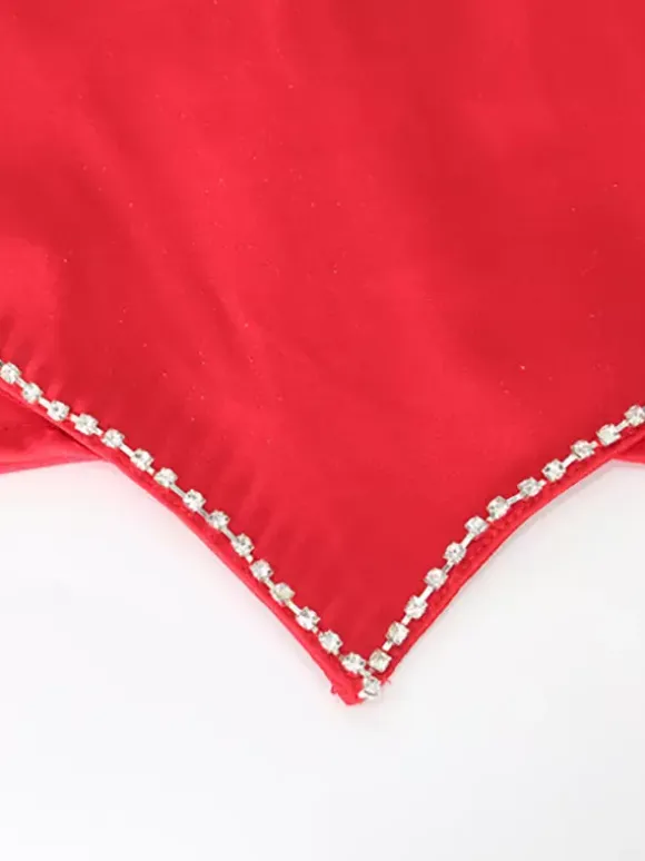 Heart Shaped Crop Top For Women - Red Rhinestone Y2K Aesthetic Cami - Summer Music Festival Club 2026