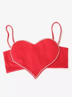 Heart Shaped Crop Top For Women - Red Rhinestone Y2K Aesthetic Cami - Summer Music Festival Club 2026