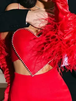 Heart Shaped Crop Top For Women - Red Rhinestone Y2K Aesthetic Cami - Summer Music Festival Club 2026