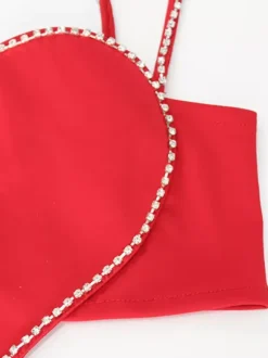 Heart Shaped Crop Top For Women - Red Rhinestone Y2K Aesthetic Cami - Summer Music Festival Club 2026