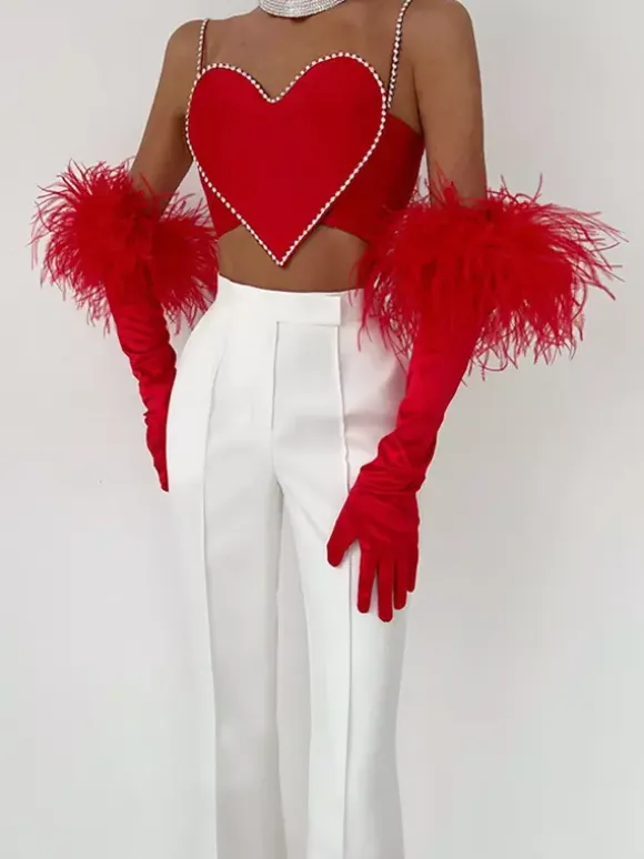 Heart Shaped Crop Top For Women - Red Rhinestone Y2K Aesthetic Cami - Summer Music Festival Club 2026