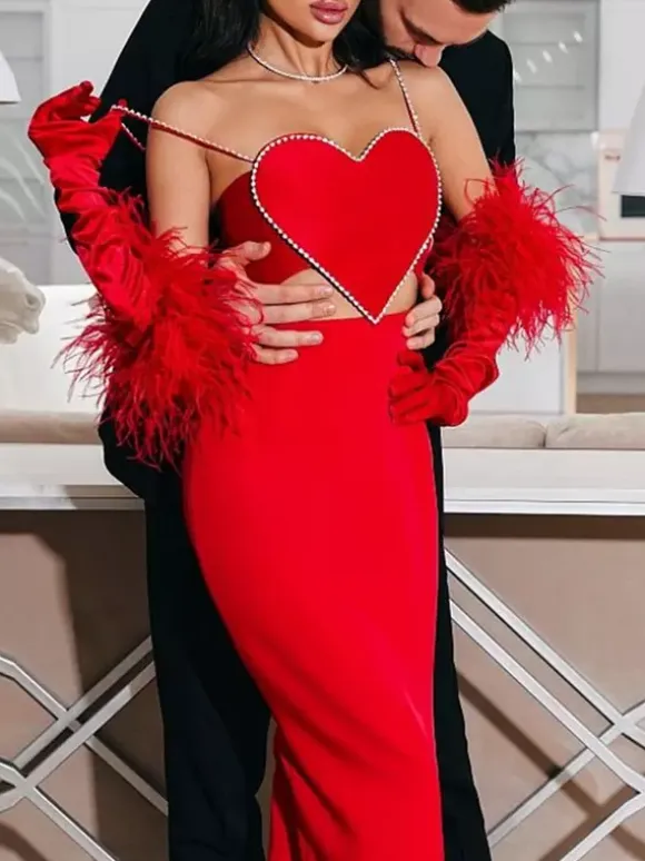 Heart Shaped Crop Top For Women - Red Rhinestone Y2K Aesthetic Cami - Summer Music Festival Club 2026