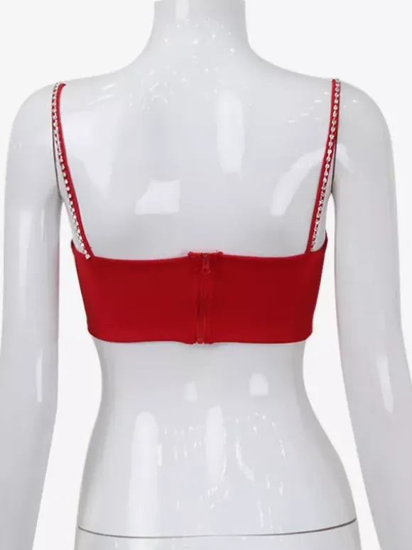 Heart Shaped Crop Top For Women - Red Rhinestone Y2K Aesthetic Cami - Summer Music Festival Club 2026