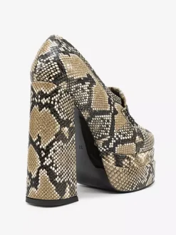 High Heel Loafers Snake Pattern Platform Round Toe Chunky Heel Pumps