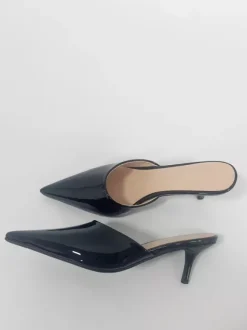 High Heel Mules Black Pointed Toe Stiletto Heel Pumps
