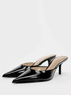 High Heel Mules Black Pointed Toe Stiletto Heel Pumps