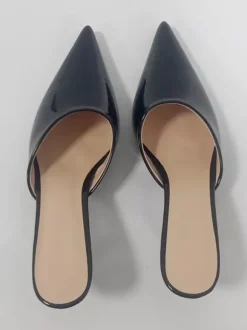 High Heel Mules Black Pointed Toe Stiletto Heel Pumps