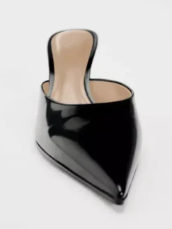 High Heel Mules Black Pointed Toe Stiletto Heel Pumps