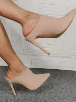 High Heel Mules Suede Pointed Toe Slip On Slide Shoes