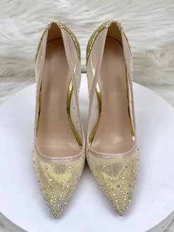 High Heel Party Shoes Mesh Rhinestones Pointed Toe Stiletto Heel Wedding Shoes