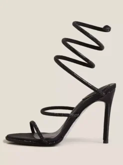 High Heel Prom Shoes Black Opem Toe Rhinestones Strappy Sandal Shoes